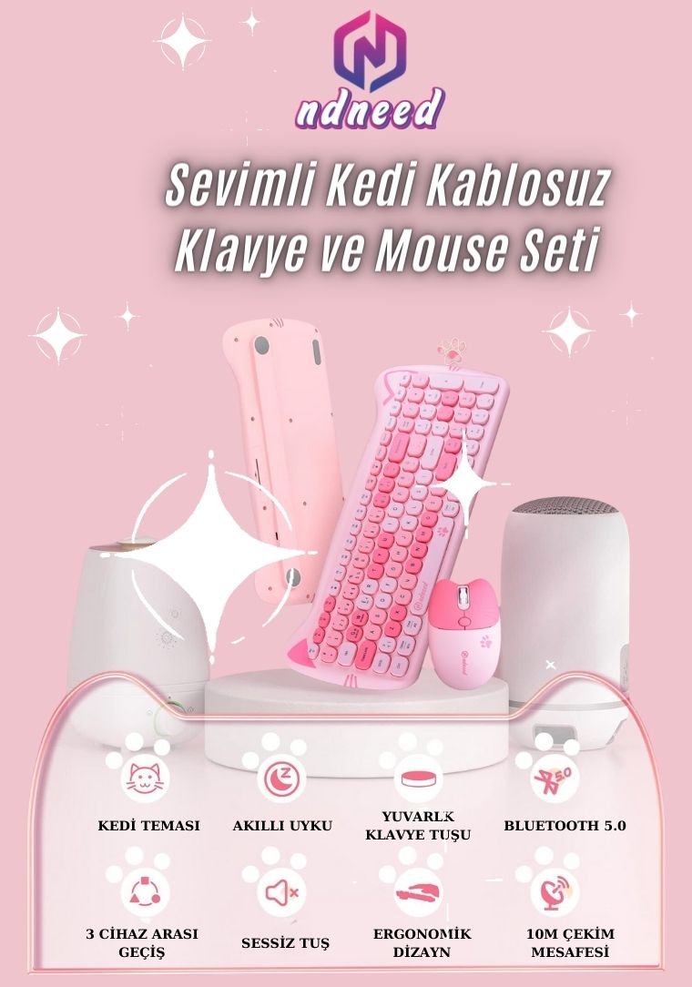 Sevimli Kedi Klavye Mouse Seti