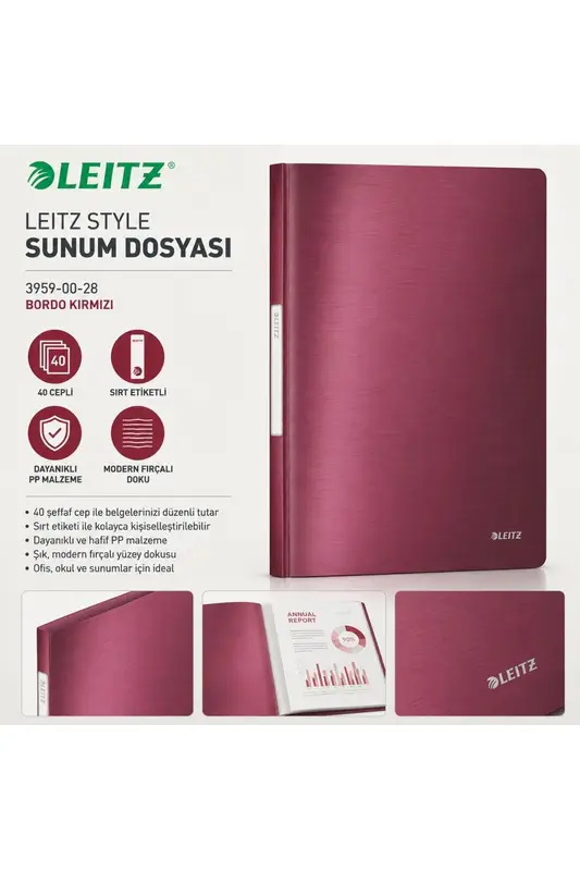 Letiz Sunum Dosyası 4611-00-76 Bordo- Kırmızı 40 Sayfa