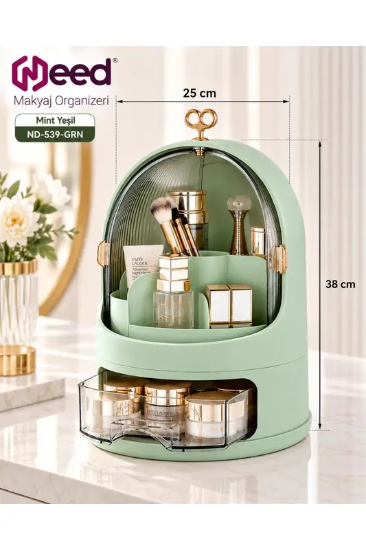 Need Oval Çift Kapaklı Çekmeceli Makyaj ve Kozmetik Organizeri – Mint Yeşil – ND-539-GRN