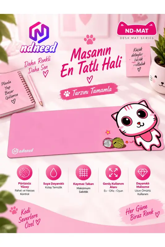 Sevimli Kedi Klavye Mouse Masaüstü Matı ND-MAT Klavye Mouse Pad